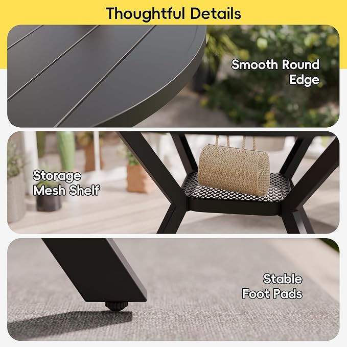 Betterhood 42” Outdoor Patio Table, Metal Patio Dining Table for All Weather, Round Outdoor Coffee Table, Patio Table with Adjustable Umbrella Hole or Garden, Backyard and Porch