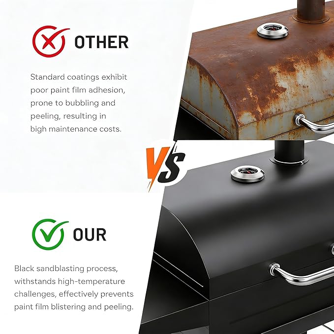 Charcoal Grills with Two Side Tables, 20-In Outdoor Smoker Barrel BBQ Grill with 334 Sq. In Cooking Area for Camping, Patio,Backyard Party, Picnic, Black