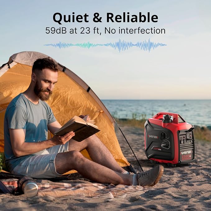 AMERISUN Portable Inverter Generator 2500W Gas Powered, CO Sensor, Super Quiet Gas Generator for Home Backup, Emergency, Camping,EPA Compliant