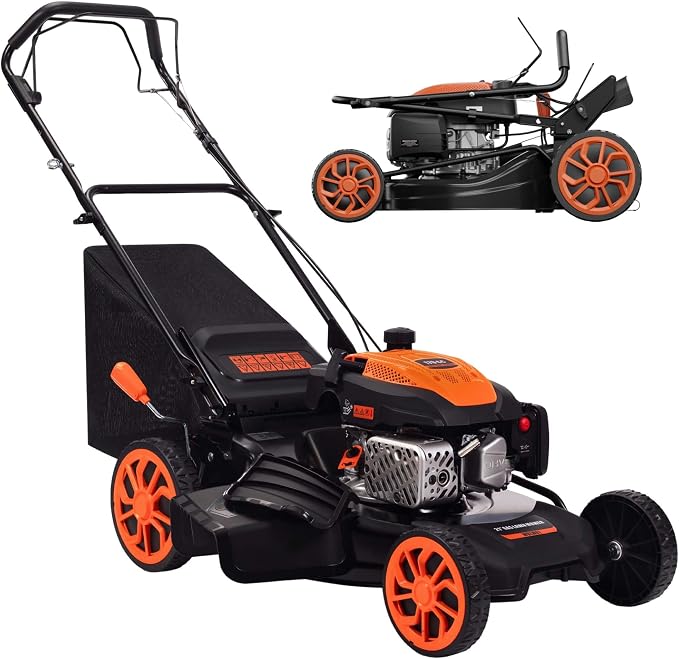 21-Inch Self-Propelled Gas Lawn Mower, 170CC 4-Stroke Engine, 7-Position Height Adjustment, 3-in-1 Mulching, Bagging & Side Discharge, 1.9-Bushel Grass Collector, EPA Compliant