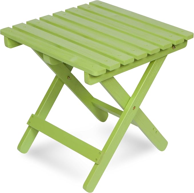 Shine Company Square Wooden Folding Solid Wood Side Table, Outdoor Adirondack Small Patio Table, Lime Green