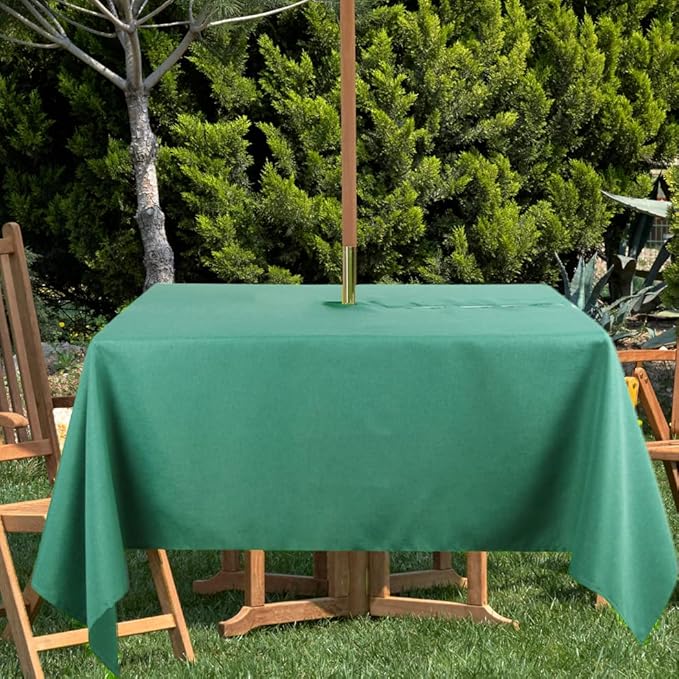 Outdoor Tablecloth Wrinkle-Free Stain Resistant Waterproof Polyester Fabric Table Cover with Zipper Umbrella Hole for Picnic/Party/Dinner/Patio Garden(60×60inch Square,Zippered,Green)
