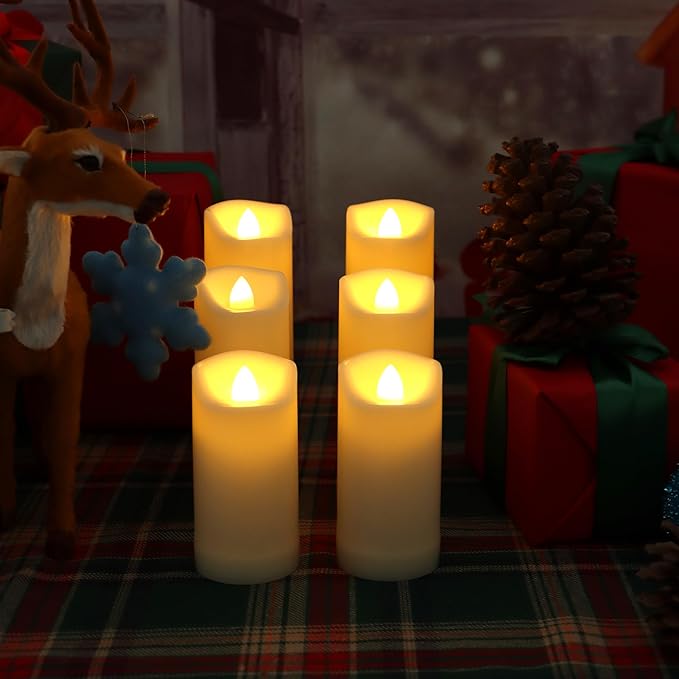 QIDEA 2”X5” Outdoor Waterproof Flameless Candles with Timer, Battery Operated Flickering Led Pillar Candles, Electric Plastic Fake Candles for Home Garden Wedding Halloween Xmas Decorations 4 Pack