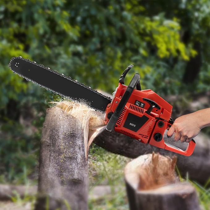 20-Inch Gasoline Chainsaw, 52CC 2200W 2-Stroke Gas Chainsaw 10500RPM High Speed Single Cylinder Air-Cooled Chain Saw, Self-Reset Pull Start Cordless Gas Chain Saw for Forest Harvesting Wood Cutting
