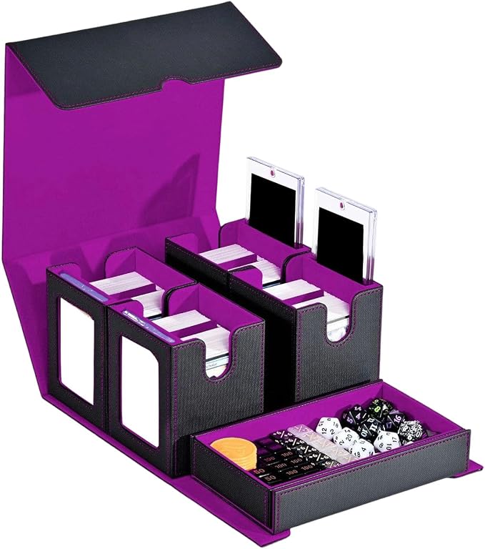 Card Storage Box with Holders and Dices Tray Multifunctional Deck Organizers with Removable Dividers Portable Carrying Organisers Case