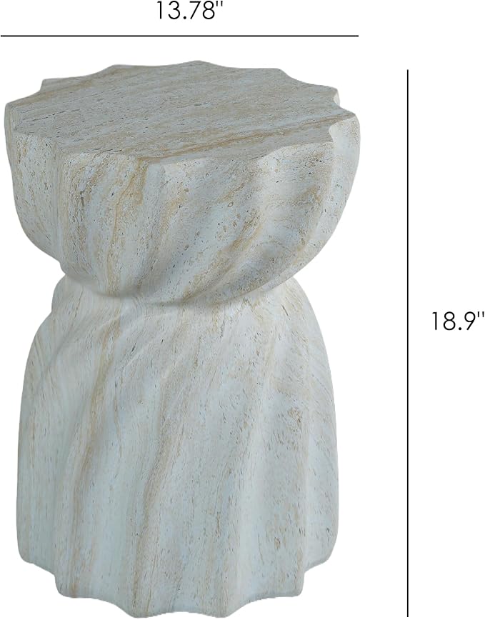 Stone Side Table,Round Faux Marble Side Table,Modern Small Stone End Table for Balcony (White-13.8"-9)