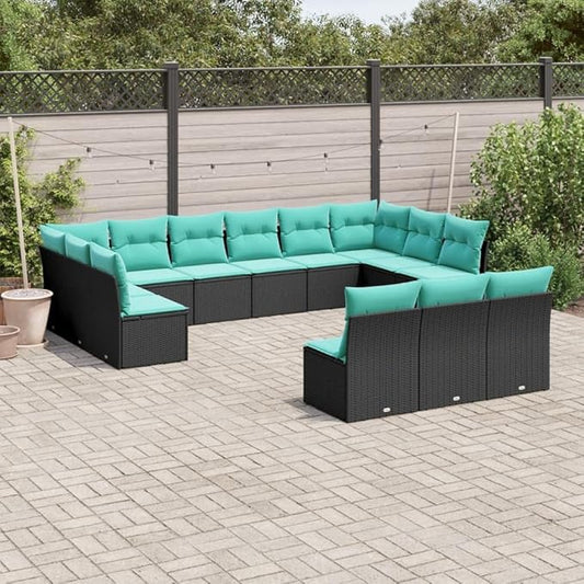 13 Piece Patio Sofa Set with Cushions, Sectional Sofa Garden Lounge Set Outdoor Dining Sets Patio Conversation Set for Negotiation Area Poolside Garden Piazza Black Poly Rattan
