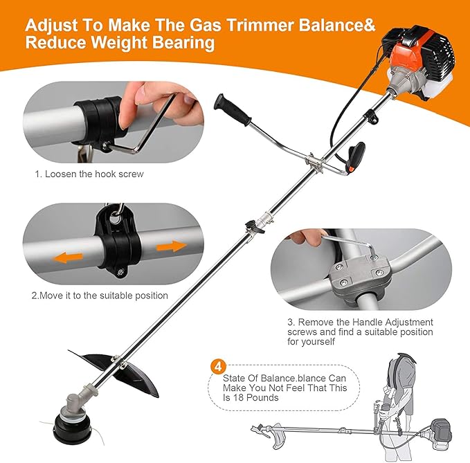 42.7cc Weed Eater Gas Powered 2-in-1 Cordless Grass Trimmer/Edger, 2-Cycle Gas String Trimmer with 2 Detachable Head for Trimming Grass/Weed