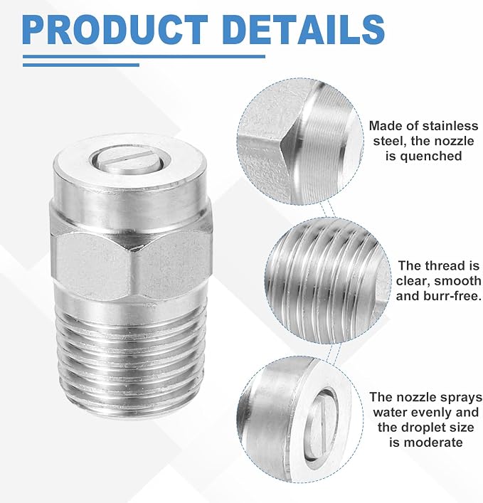uxcell 2Pcs Pressure Washer Nozzle, Stainless Steel Thread Nozzles Tips, Universal Replacement for Undercarriage Cleaner Water Broom, 1/4 Inch NPT Male, 40 Degree 030 Orifice