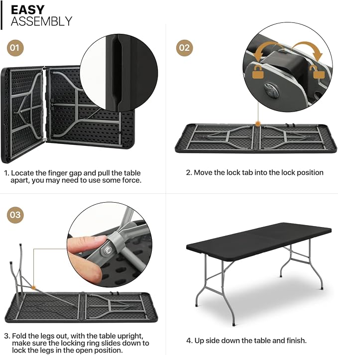 Magshion Folding Table Chair Set, 6Ft Heavy Duty Plastic Folding Table with Handle and 10pcs Indoor Outdoor Folding Chair for Picnic Kitchen Dining