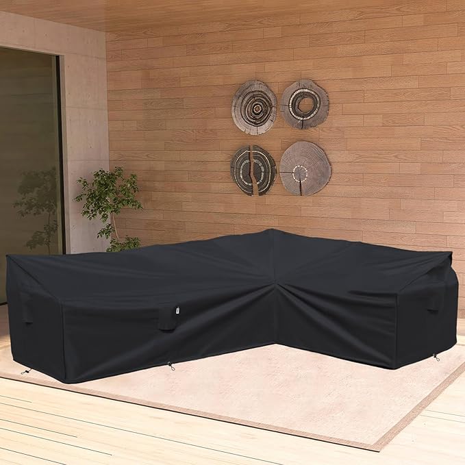 Heavy Duty Outdoor Sectional Sofa Cover, Waterproof 600D Patio Sectional Couch Covers, Lawn Patio Furniture Cover (Midnight Black, 130"x100"(L-Shaped-Right Facing))