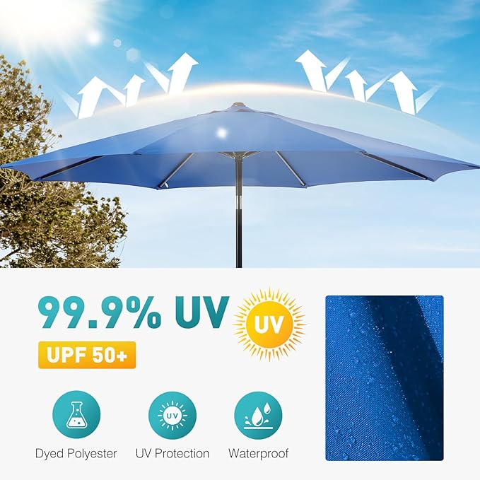 OLIXIS 9FT Patio Table Umbrella with Tilt and Crank Button & 8 Sturdy Ribs Waterproof, 9 Feet Outdoor Patio Umbrella Sun Shade for Pool, Terrace, Beach and Restaurant