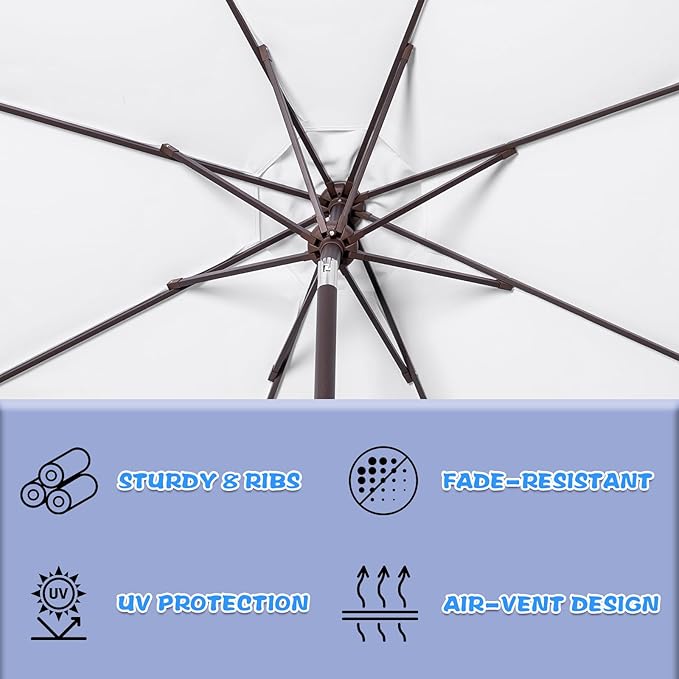 9Ft Elegant Valance Patio Umbrella, Outdoor Umbrellas for Patio with Auto-Tilt and Crank Systerm, Table Umbrella for Outdoors, Poolside,Beach, Backyard