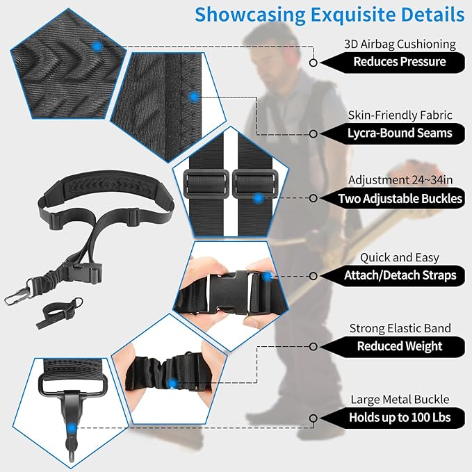 FIEIL Shoulder Strap for Weed Eater, Trimmer Shoulder Strap with Thicken 3D Air Cushion, Not Easy to Slide, Weed Eater Harness Compatible with String Trimmer & Leaf Blower (Reduced Stress)