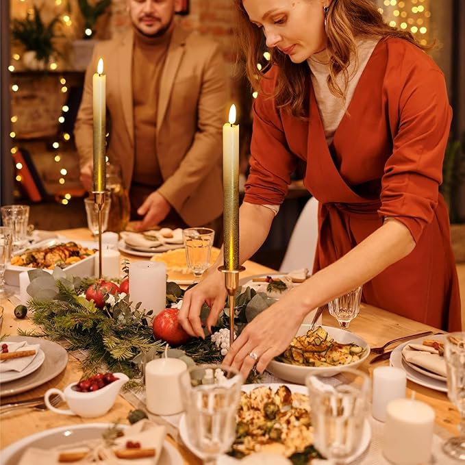 Wondise Gold Flameless Taper Candles with Timer & Remote, 9 Inch Battery Operated LED Flickering Window Candle for Christmas Thanksgiving Decorations, Set of 6