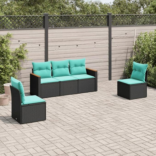 5 Piece Patio Sofa Set with Cushions, Outdoor Sofa Sets Patio Conversation Set Outdoor Dining Sets Porch Furniture Set for Piazza Garden Exhibition Negotiation Area Black Poly Rattan