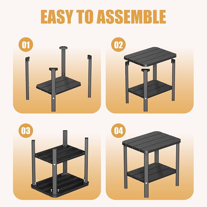 Side Table, Premium & Durable Outdoor Side Table, Resin Patio Side Table with Waterproof Design for Patio, Backyard, Pool, Porch Black(Two-piece Set)