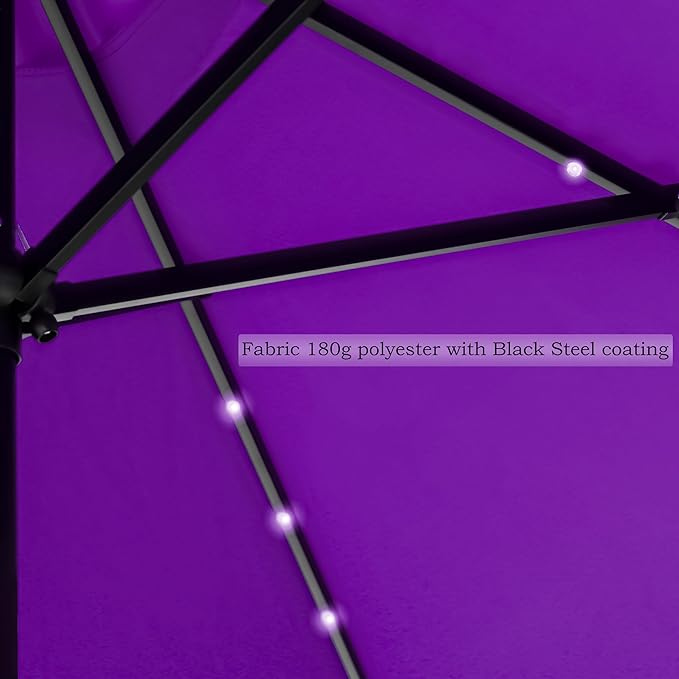 Trademark Innovations Rectangular Solar Powered LED Lighted Patio Umbrella - 10' x 6.5' - (Purple)