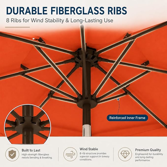 10ft Patio Umbrella, 3-Tier Vented Outdoor Table Umbrella with 8 Sturdy Fiberglass Ribs, Windproof Market Umbrella with Push Button Tilt and Crank, UV Protection for Deck, Pool, Terracotta