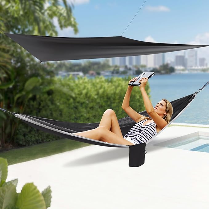 Camping Hammock, Lightweight & Portable Parachute Nylon Hammock with Tree Straps, Heavy Duty 440lbs Capacity Backpacking Hammock for Hiking, Beach, Backyard, Outdoor