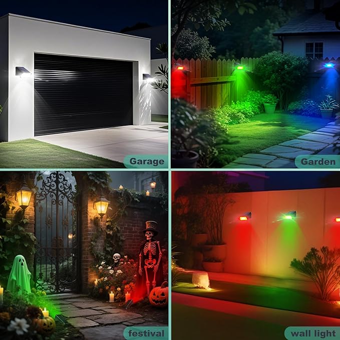 Solar Lights Outdoor Waterproof, 6-Mode RGBW Color Changing, 90° Adjustable, Auto On/Off, Father's Day Mother's Day 4th of July Decor for Fence, Patio, Garden, Yard, Pathway, Porch (4-Pack)