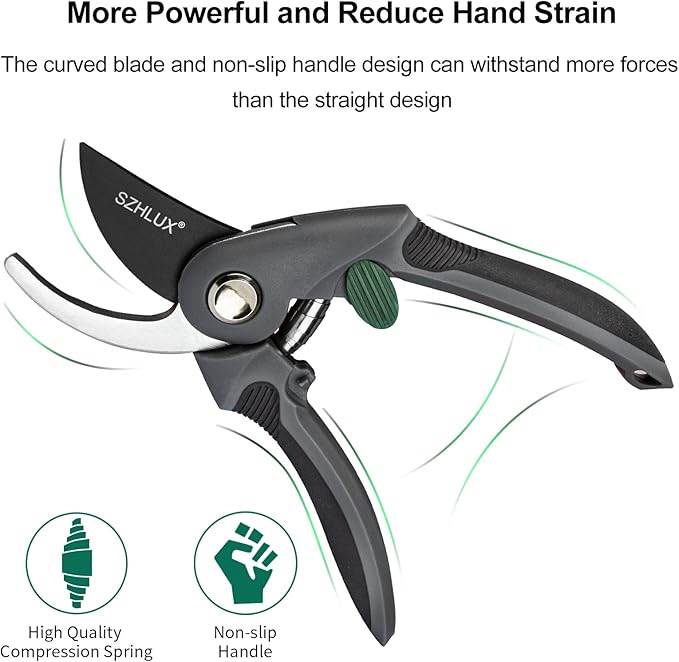 SZHLUX Pruning Shears, Premium SK5 Carbon Steel Blades Hand Pruner for Garden, Sharp Precision Pruning Scissors, 5/8’’ Plant Clippers， Tree Trimmers