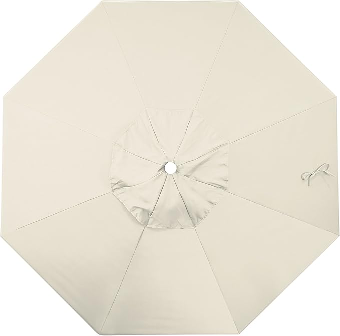 California Umbrella 9' Round Aluminum/Fiberglass Umbrella, Push Open, White Pole, Olefin Antique Beige