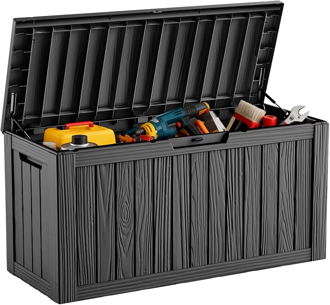DRATO 80 Gallon Large Deck Box, Outdoor Storage Box for Patio Furniture, Patio Cushions, Gardening Tools, Pool Supplies 480lbs Weight Capacity, Waterproof Resin Storage Boxes (Black, 80 Gallon)