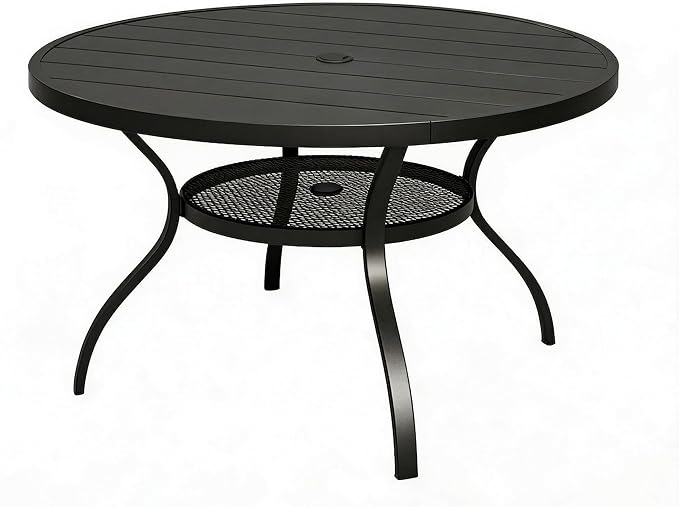 Patio Dining Table, 41" x 41" Outdoor Round Metal Table with1.57 Umbrella Hole, for Backyards, Porches, Gardens or Poolside, Black