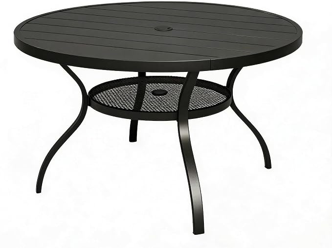 Oakcloud 41" Round Patio Dining Table, Outdoor Metal Round Table Patio Furniture Classic Black Table with 1.57" Umbrella Hole, for Garden Backyard Poolside Deck
