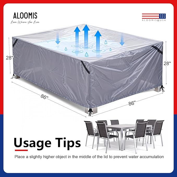 Patio Furniture Covers Waterproof - 420D Outdoor Table and Chair Set Cover with Built-in Storage Bag - Rectangular Patio Table Cover for 6-Seat Dining Set or Sectional Sofa - Black