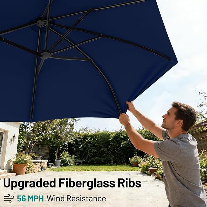 AreShark 15ft Patio Umbrella with Base, Double Sided Outdoor Umbrella with 12 Fiberglass Ribs, Large Outdoor Umbrella for Garden, Pool, Deck, Backyard & Market, Navy