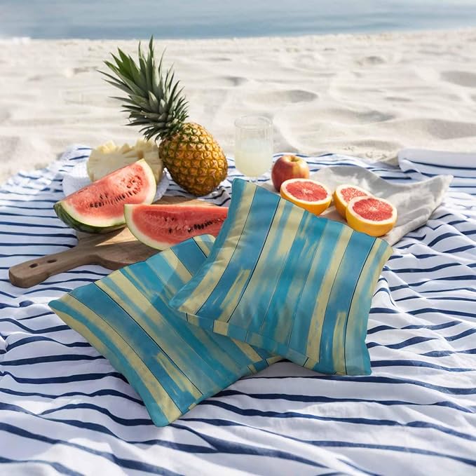 Blue Yellow Outdoor Pillow Covers 26x26 Inch Throw Pillow Covers Set of 2 Waterproof Decorative Pillow Cases Vintage Farmhouse Abstract Wooden Grain Cushion Covers for Patio Furniture Garden Couch