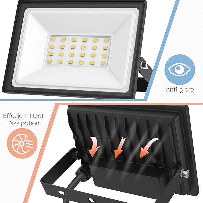 2-Pack 30W LED Flood Lights Outdoor – 5400 Lumens Super Bright Security Lighting, IP66 Waterproof, 5000K Daylight – Energy-Efficient Outdoor Lights for Garage, Garden, Lawn, Backyard