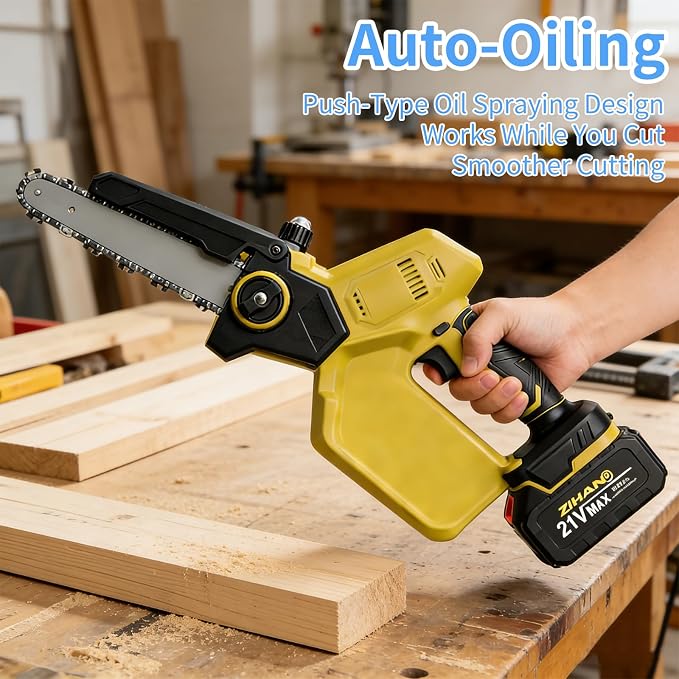 Mini Chainsaw Cordless, 8 Inch Electric Chain Saw with 2 Pack Rechargeable Batteries, Battery Powered, Easy to Use & Maintain, for Cutting Thick Branches, Wood Cutting, Tree Trimming