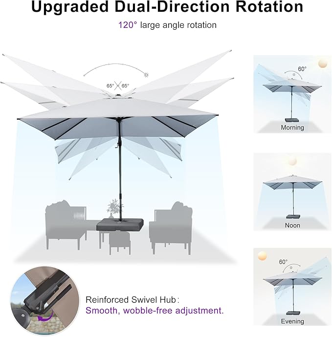 PURPLE LEAF 10' X 10' Swivel Outdoor Patio Aluminum Umbrella with Base Left-right Tilting Cantilever Offset Umbrella with UV Resistant Heavy Duty Fabric for Deck Pool Patio Backyard, Pebble Grey