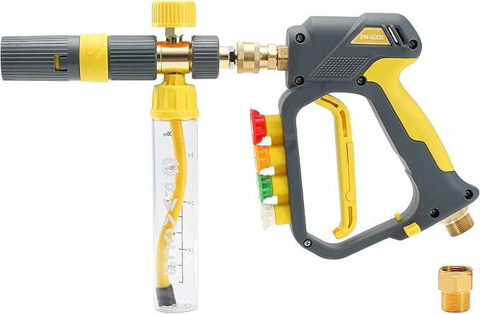 PWACCS Pressure Washer Gun with Foam Cannon, 100 ML | Mini No-Dilution Foam Cannon Pro Power Wash, Soap Cannon, 4 Nozzle Tips, For Car Wash