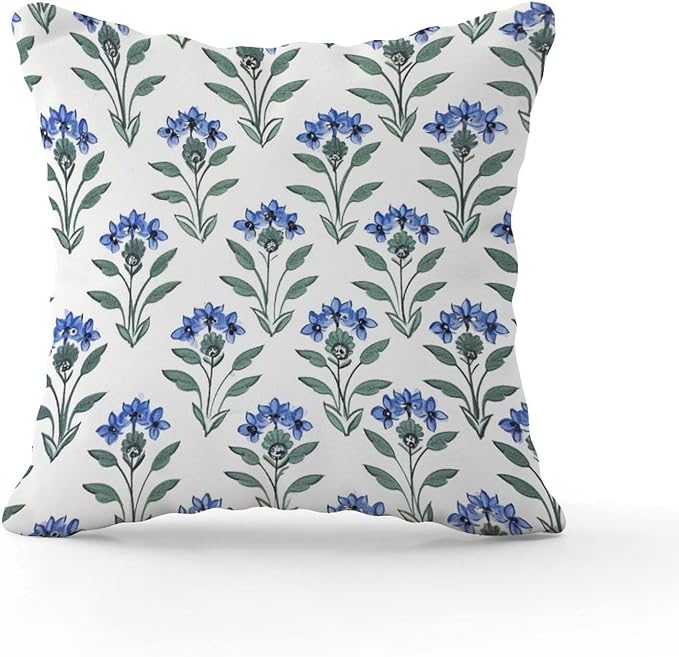 Pillowcase Mughal Flower Pillows Abstract Blue Lotus Floral Pillow Cover Accent Decorative Cushion Covers Home Decor for Patio Garden Couch Tent 16x16 in