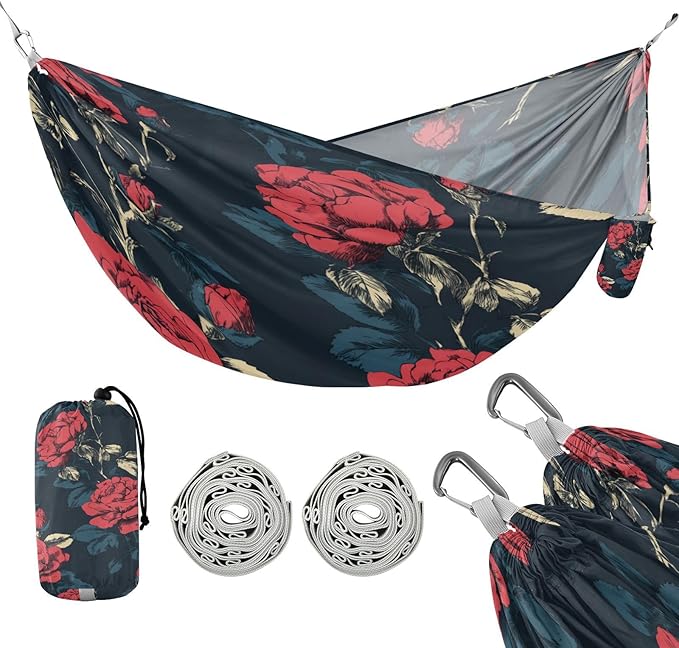 Anime Rose Dark Blue Outdoor Hammock Foldable Hanging Hammock for Outside Patio Garden