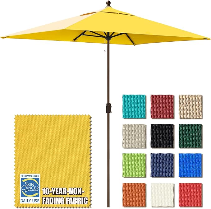 EliteShade USA 10-Year-Non-Fading 6.5x10Ft Rectangular Market Patio Umbrella, UPF 50+ UV Protection Performance Sun Umbrella, Heavy Duty Commercial Grade Outdoor Table Umbrella with Crank, Windproof Vented Top for Garden, Pool, Deck and Outdoor Playset...