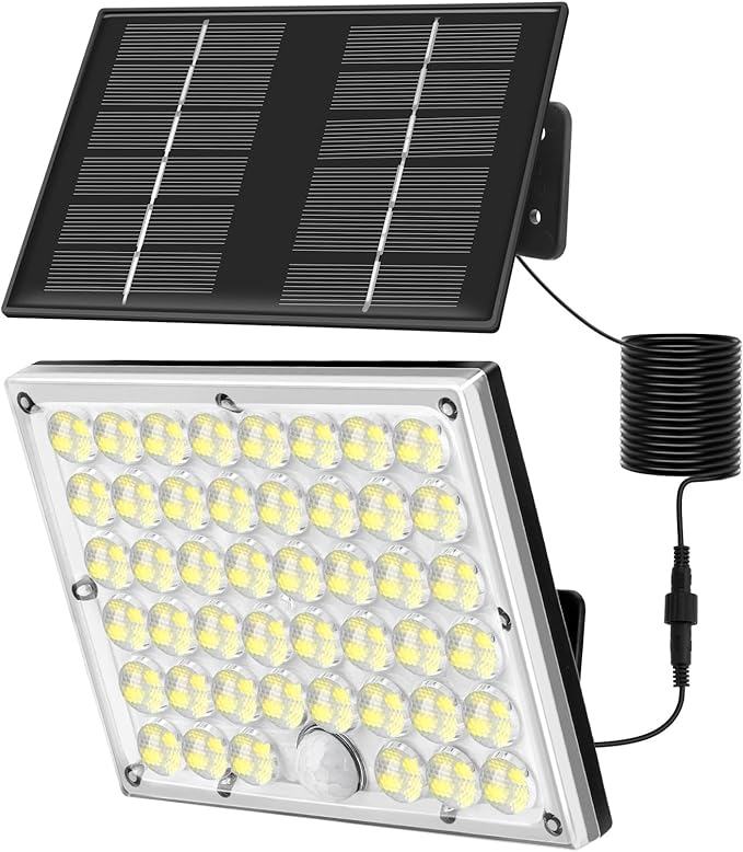 Solar Lights Outdoor Waterproof Motion Sensor Security Lights, Upgraded Convex Lens 150% Bright, 184 LED, 3 Modes, 16.4 ft Cord, Outdoor Light for Patio, Porch, Backyard, Garage
