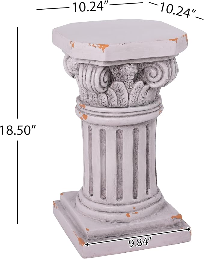 Merax 18.50" H Ionic Pedestal Plant Stand, MGO Decorative Pedestal Side Table for Indoor Outdoor Entryway Garden Home, Antique White, No Assembly Needed