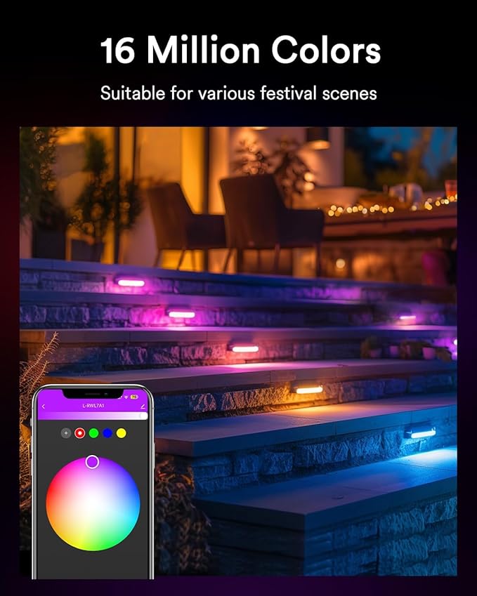 Lumary 8 Pack 12-24V Low Voltage Retaining Wall Lights with Hub, 7 Inch Smart LED Hardscape Paver Lighting, 2200K-6500K RGBCW Color Changing Outdoor Landscape for Step, APP/Remote/Voice Control, Brown