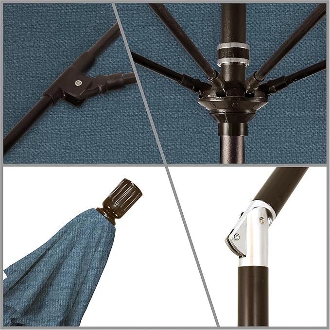 California Umbrella 9' Round Aluminum Pole Fiberglass Rib Market Umbrella, Crank Lift, Collar Tilt, Bronze Pole