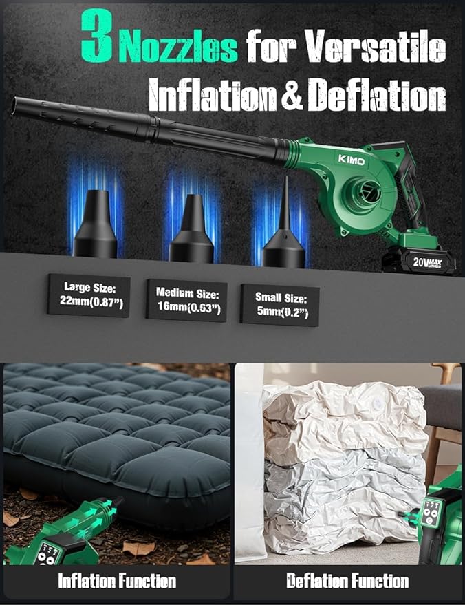 KIMO 20V Weed Wacker and Blower Combo w/2 x 2.0Ah Battery & Charger, Brushless Motor, 20000RPM 12" String Trimmer & Edger w/ 10PCS Cutting Lines, 260CFM/190MPH Cordless Leaf Blower w/Vacuum, 3 Nozzles