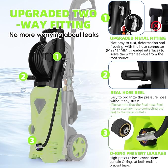 Electric Pressure Washer 5000 PSI Portable Power Washer with 33FT Pipe, 4 Nozzle Set for Home/Cars/Fences/Windows, Green