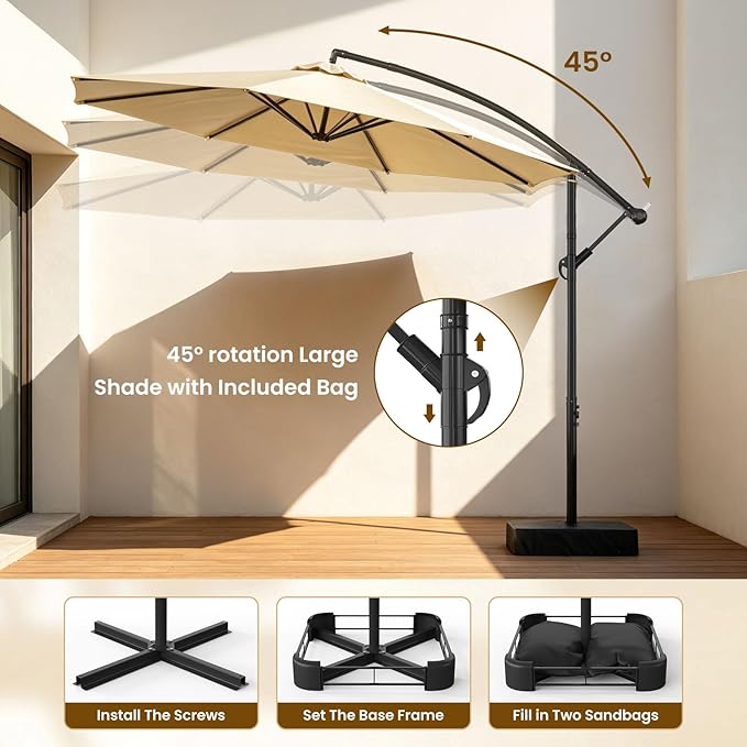 Patio Umbrella, 10FT Outdoor Umbrella with Base Included, 45° Tilt Large Cantilever, UV Protection, 360° Rotation for Backyard, Poolside, Deck, Pool, Garden