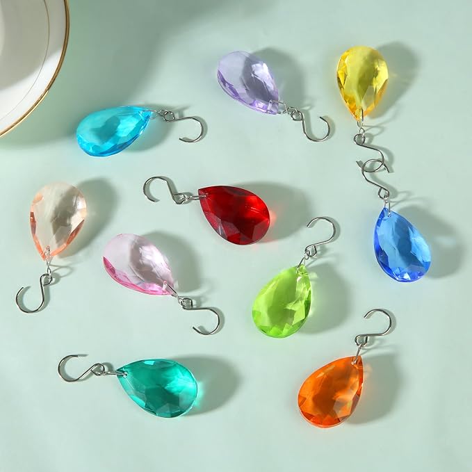 38mm Crystal Suncatcher Prism, 10pcs Multicolor Teardrop Crystals | Chandeliers Replacement Pendants for Lamp Windows Hanging Rainbow Maker Ornaments Birthday Wedding Party Home Decor Gifts