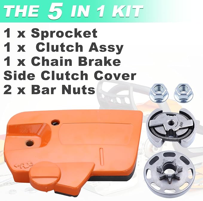 325"-7T Clutch Drum Kit & Clutch Cover Assembly for Husqvarna 435 435E 440 440E Chainsaw, 435 Clutch Drum Kit with Chain Brake Assy Bar Nuts Parts Replace 505441501, 544212402, 536329204