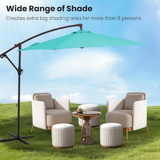 10FT Patio Umbrella, Outdoor Offset Cantilever Umbrella with Sturdy 8 Ribs, Easy Tilt Adjustment for Backyard Pool Garden,Peacock Blue